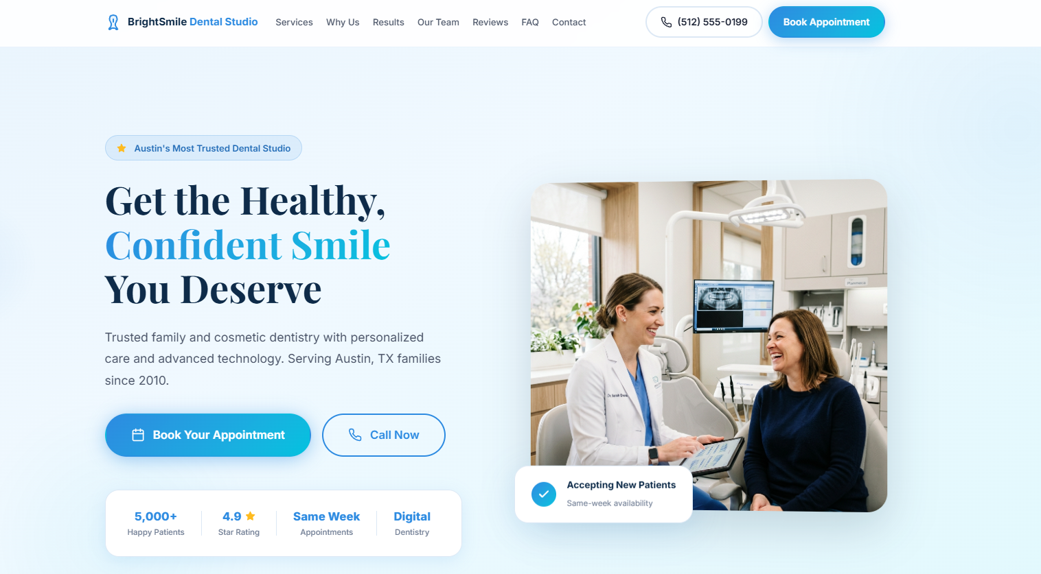 BrightSmile Dental Studio website screenshot